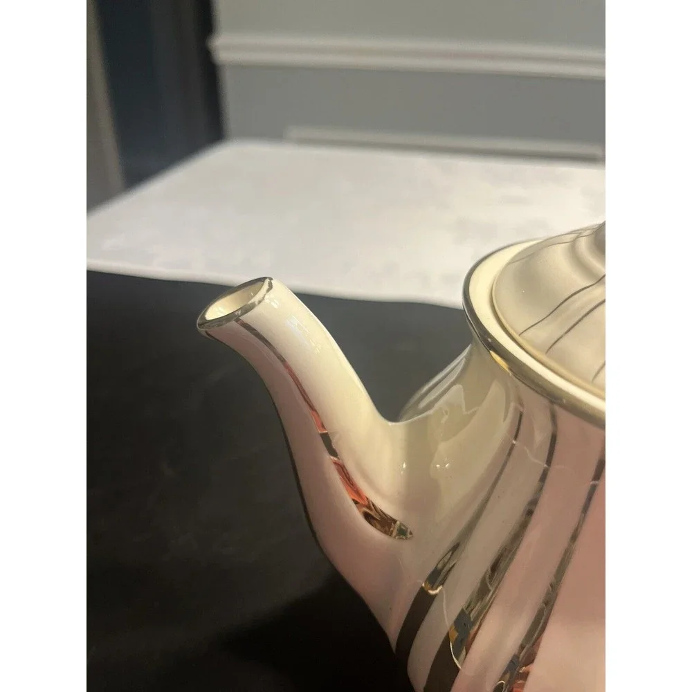 Vintage Sadler Teapot White w Gold Vertical Stripes England 3688